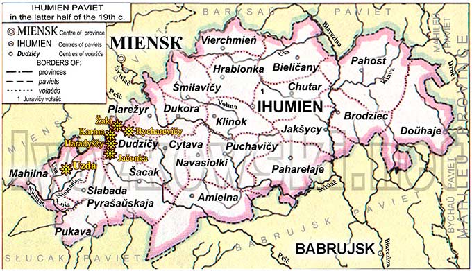 Ihumien Uyezd map