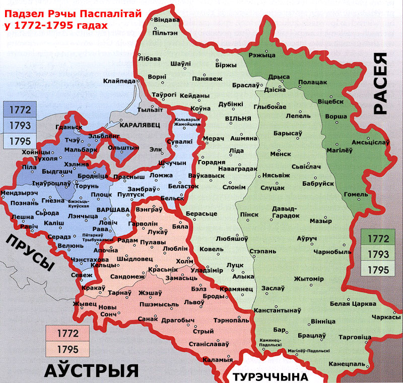 Карта раздела Речи Посполитой в 1772-1795 годах